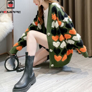 AEMAPE歐洲站慵懶中長款毛衣外套女2025秋冬洋氣V領(lǐng)愛心針織毛衫開衫潮 綠色愛心 M (160)