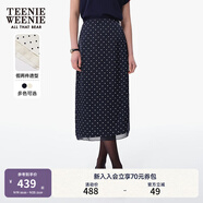 Teenie Weenie小熊半身裙女2025春夏新款復(fù)古摩登波點(diǎn)雪紡長(zhǎng)款半身裙女 藏青色 M