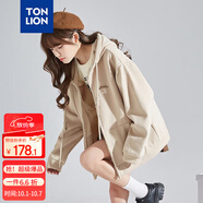 唐獅（TonLion）2025針織外套女休閑衛(wèi)衣開衫連帽上衣 加絨款/淺卡其 M