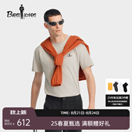 比音勒芬2025夏季新款透氣圓領防曬短袖T恤休閑簡約親膚男士上衣日常通勤 50杏色 L （105）