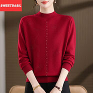 Sweet basil100加厚純羊毛冬季新款正品暖和寬松氣質(zhì)半高領(lǐng)女毛衣 酒紅色【純羊毛】 M 【90-100斤】