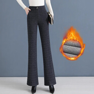 花花公子（PLAYBOY）媽媽毛呢微喇叭褲女秋冬感垂感休閑加絨加厚呢子窄版直筒長(cháng)褲 愛(ài)心扣深灰色 加絨 M 80-95斤