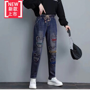 美博鳥（MEIBONIAO）中年婦女廣州新塘女式牛仔褲2025刺繡新款松緊時尚歐貨復(fù)古加絨顯貼布牛仔褲不加絨 631M 90-100
