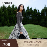 SNIDEL【明星同款】秋冬氣質(zhì)翻領(lǐng)露肩針織拼接連衣裙SWNO244121 灰色 均碼 （F）