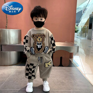 迪士尼（Disney）衣服男童春裝套裝2025新款時(shí)髦兒童寶寶加絨衛衣洋氣春秋裝 卡其色/毛巾熊衛衣套裝 90