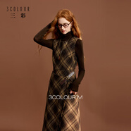 三彩2025冬季新款格紋背心裙不對稱(chēng)A字裙無(wú)袖連衣裙疊穿M