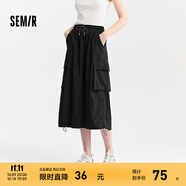 森馬（Semir）半身裙女復(fù)古風(fēng)質(zhì)感松緊腰夏季潮酷街頭設(shè)計感抽繩工裝裙美式 黑色90001 L 165/70A