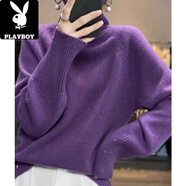 花花公子（PLAYBOY）鄂爾多斯市專(zhuān)柜撤回針織衫高領(lǐng)女秋冬寬松亮片加厚毛衣上衣 紫色 均碼 80-140斤可穿