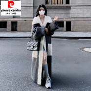 皮爾卡丹（pierre cardin）毛領過膝長款拼接水貂絨毛毛感開衫毛衣女冬寬松慵懶外套加厚 圖片色 M
