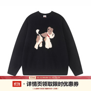 F426國潮牌秋季新款美式復(fù)古毛感小狗團提花圓領(lǐng)套頭毛衣 黑色 M
