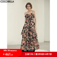 COCOBELLA荷葉邊花卉植物印花掐腰帶胸女墊碎花吊帶連衣裙FR0077 西西里慢舞 XL