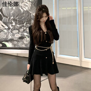 佳倫娜深圳南油高端女裝連衣裙2025年新款秋冬2025早秋感包臀短裙小香風(fēng) 千金感小黑裙早秋季流行穿搭/絕美巨好看/法式初戀m S 40/45kg