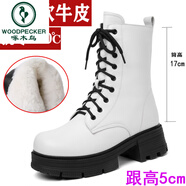 啄木鳥(niǎo)女款馬丁靴女棉鞋皮毛一體中筒靴冬季新款女士女靴女鞋白色靴子女 2469中筒白色【加厚羊毛】 34