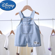 迪士尼（Disney）嬰兒牛仔背帶短褲夏季洋氣女童吊帶褲薄款可開襠兒童休閑大PP褲潮 牛仔背帶褲 90