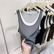 吊帶背心歐洲站U領(lǐng)假兩件無(wú)袖背心女寬松休閑顯瘦夏季高級感外穿 灰色 S