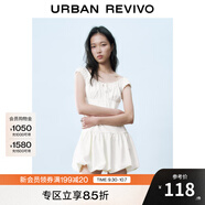UR2025春季新款女裝撞色蕾絲飄帶U領無袖修身連衣裙UYY750014 米黃 (偏短) L