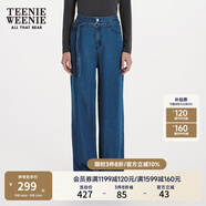 Teenie Weenie【萊賽爾】小熊女裝復(fù)古松弛休閑直筒闊腿牛仔褲長褲 中藍(lán)色 XL (175)