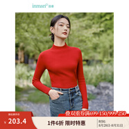 茵曼（INMAN）半高領(lǐng)打底衫春秋女裝修身套頭針織毛衣 大紅色 S