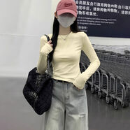 薄荷綠長(cháng)袖t恤女裝2025早秋季新款小個(gè)子修身緊身內搭打底衫上衣 杏色時(shí)裝輕奢高端短上衣歐美茶系甜辣超好看純欲螺紋保 S S85-95斤