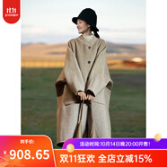 知筆墨原創(chuàng)設計厚款復古保暖羊毛風衣 冬季雙面羊絨加密大衣女 卡其色 均碼