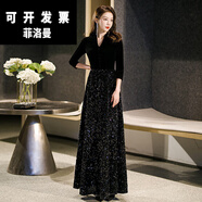 菲洛曼（FEILUOMAN）禮服女宴會晚禮服微胖小個子高端輕奢小眾氣質(zhì)高級感主持人大合唱 黑色 M