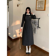智立冠大碼女裝胖mm法式千金感氣質(zhì)收腰顯瘦毛呢波點(diǎn)長(cháng)袖連衣裙 長(cháng)款裙 L 大碼