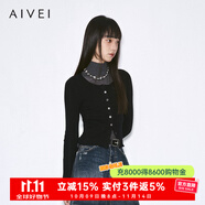 AIVEI欣賀艾薇2025冬季修身針織開(kāi)衫簡(jiǎn)約氣質(zhì)圓領(lǐng)針織衫XRV7M32A 黑色 S