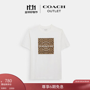 蔻馳（COACH）奧萊男士男裝經(jīng)典標(biāo)志SQUARE T恤春夏款短袖 白色 L