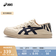 亞瑟士ASICS板鞋男女同款情侶一腳蹬休閑鞋運動鞋 AARON SLIP-ON 米色/藏青色 40