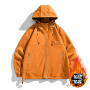 森馬夾克潮流三防外套寬松戶外防風(fēng)防水登山服沖鋒衣秋冬男女外套上衣 金沙桔【加絨加厚】 冬季 3XL 【180-210斤】