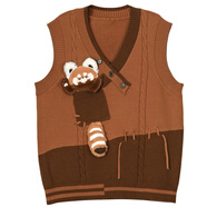 森女部落原創(chuàng)美拉德棕色系熊貓復(fù)古風(fēng)慵懶風(fēng)毛衣外套初秋新款女裝 針織馬甲 S