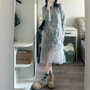 落跑姐妹（Runaway Sisters）山澗仙蹤 仙女千層雪紡薄針織馬海毛連衣裙女2025秋冬中長裙 灰色 M