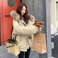 短款棉服女冬季韓版a字型面包服加厚羽絨棉衣大毛領(lǐng)派克工裝外套 粉色 S