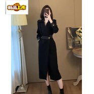 初徑2025新款法式感黑色牛仔連衣裙女春秋冬大碼收腰顯瘦高端歐貨氣質(zhì) 黑色 L 【105-120斤】