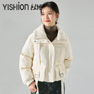 以純（YISHion）新款服冬季短款休閑加厚毛絨拼接立領(lǐng)白鴨絨外套 白色 M
