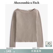 Abercrombie & Fitch女裝24秋冬美式復古百搭簡(jiǎn)約船領(lǐng)修身長(cháng)袖針織衫150-4258 棕褐色 M (165/96A)