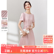 尚都比拉設(shè)計(jì)感拼接連衣裙夏季高級(jí)感氣質(zhì)百褶裙小個(gè)子中長裙子 粉陶色 S