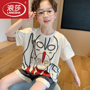 浪莎（LangSha）男童睡衣兒童夏季款純棉短袖短褲薄款新款男孩夏天家居服套裝 DG44036短袖（UP3.0云感純棉） M 150c