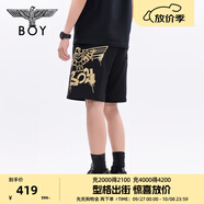 BOY LONDON春夏男女同款經(jīng)典老鷹燙金百搭潮牌短褲N14800 黑色 M