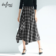 伊芙麗（eifini）朱珠代言不規則格紋設計A字半裙秋季新款通勤休閑裙子 黑色 L 110-125斤