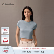 Calvin KleinJeans25夏季女士簡約刺繡時尚ck辣妹正肩羅紋短袖T恤47AB212 24Q-粉末藍(lán) XXS