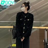 DGOV2025新款法式名媛小香風(fēng)外套女黑色短款羊羔毛外套毛茸茸外套女冬 黑色-加厚 S 80-95斤
