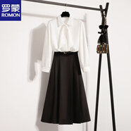 羅蒙職業(yè)春秋復試考研穿搭正式場(chǎng)合通勤教資面試正裝上衣半身裙套裝女 白色襯衫+黑色半身裙【套裝】 L 【建議105-120斤】