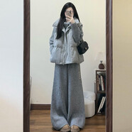 韓系慵懶寬松棉服馬甲+翻領(lǐng)毛衣+闊腿褲ins風(fēng)秋冬季新款三件套裝 【三件套】棉服馬甲+翻領(lǐng)毛衣+闊腿褲 L