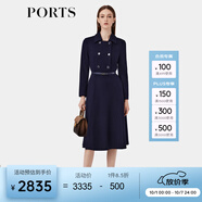 PORTS寶姿女裝秋季新款裝飾雙排扣時(shí)尚西裝領(lǐng)A字連衣裙女 丈青（預售） S (4)
