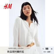 H&M女裝毛針織衫秋季薄款時(shí)尚法式慵懶短款打底衫m(xù)iu系開衫0579541 奶油色 M 165/96