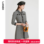 LANDI黑白千鳥格小香風(fēng)連衣裙女2023年春季新款高級感短裙 黑色 S