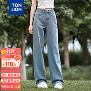 唐獅（TonLion）2025女基礎小織標設計牛仔長褲 復古藍 29