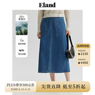 ELAND衣戀牛仔半身裙女高腰大口袋寬松半裙夏季新款 牛仔色(55)Indigo S 160