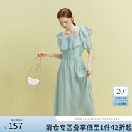 范思藍恩23FS12493 法式一字肩兩穿連衣裙女夏季新款海邊度假長(cháng)裙 湖水綠 M